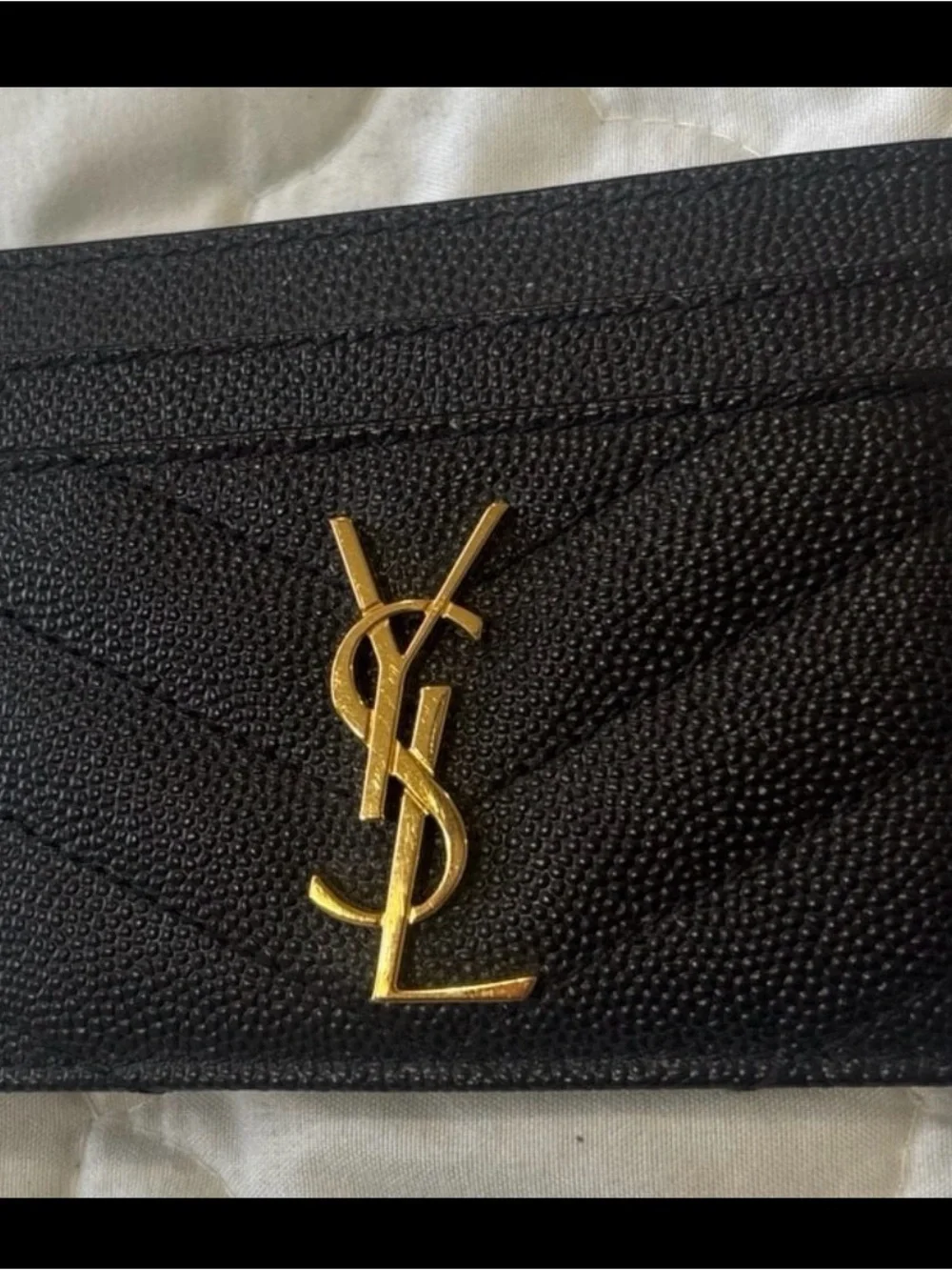 Saint Laurent Black Quilted Card Holder with Gold YSL Emblem